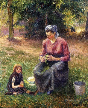  eragny Oil Painting - peasant woman and child eragny 1893 Camille Pissarro